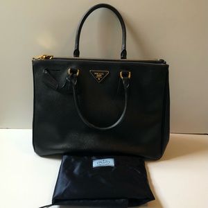 Prada Galleria Large Saffiano Leather Tote with Double Handles in Black
